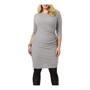 Coldwater Creek Printed Knit Dot Gray Sheath Ruched Work Date Fitted Dress 12